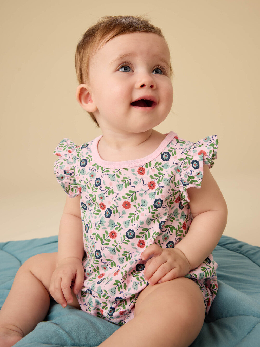 Azulejo Floral Flutter Baby Romper - Doodlebug's Children's Boutique