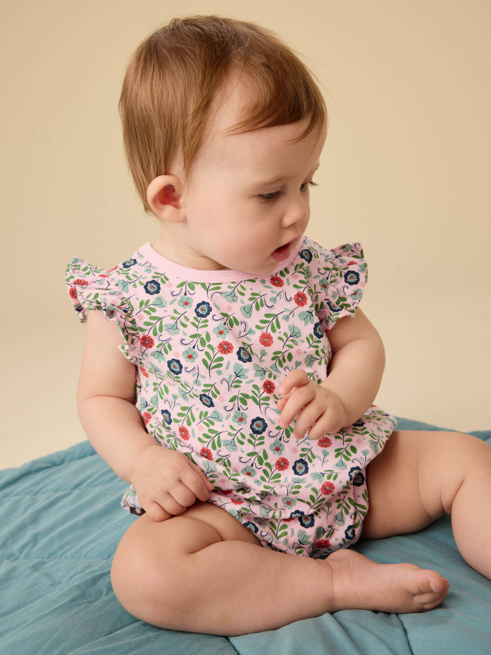 Azulejo Floral Flutter Baby Romper - Doodlebug's Children's Boutique