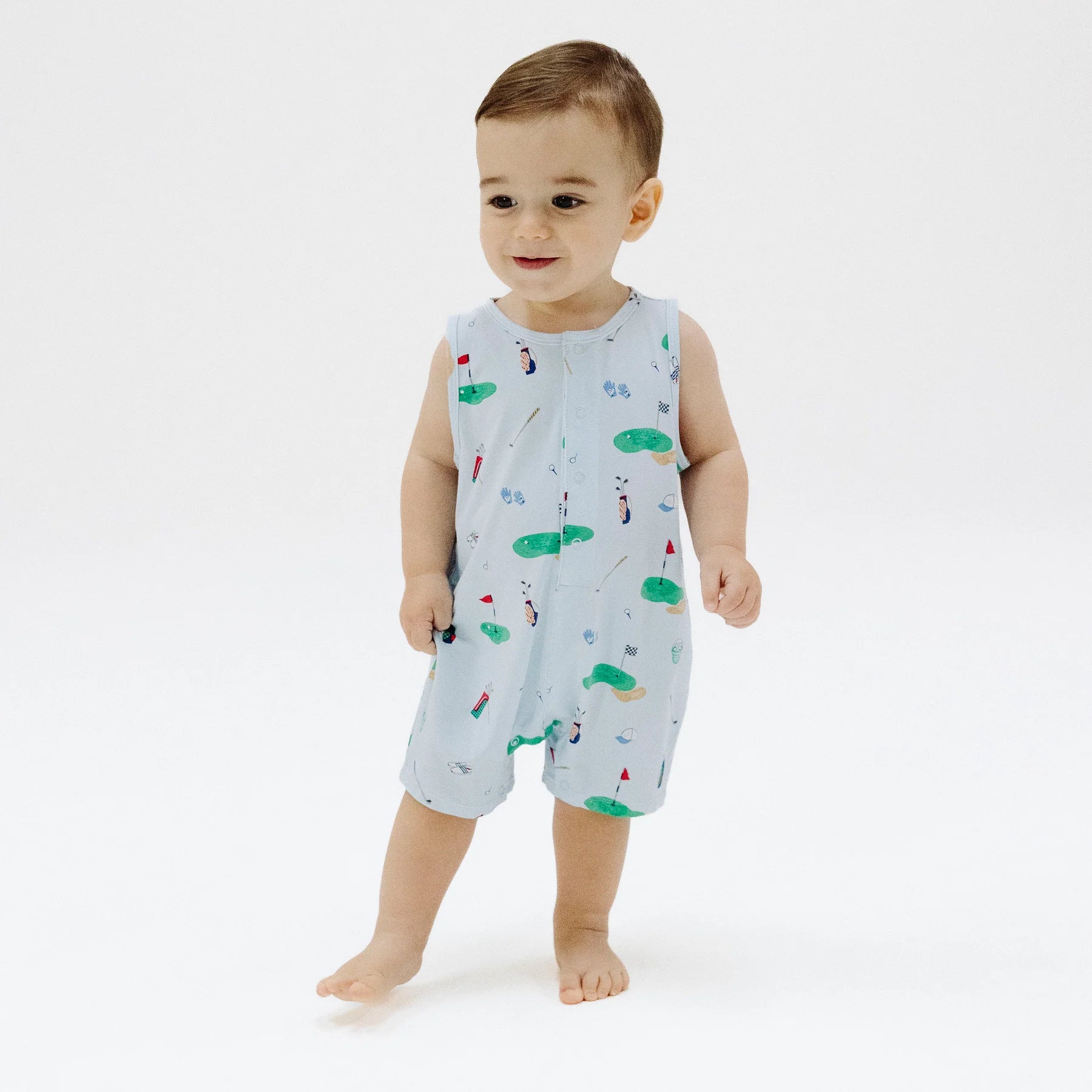 Sleeveless Shortie Romper in Golf Things - Doodlebug's Children's Boutique