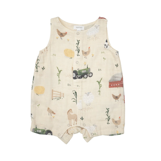 Muslin Shortie Romper in Big Red Barn  - Doodlebug's Children's Boutique