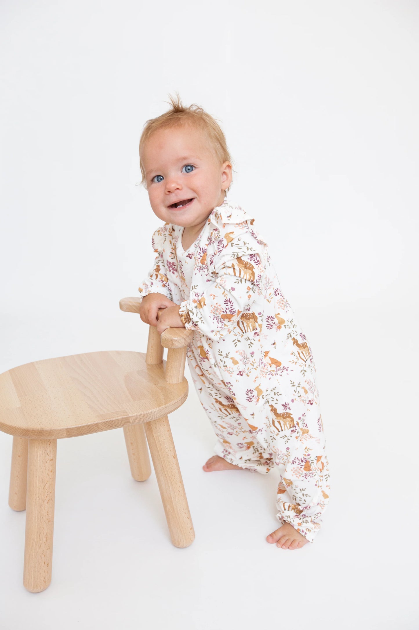 Ruffle Sleeve Romper in Pretty Woodland  - Doodlebug's Children's Boutique