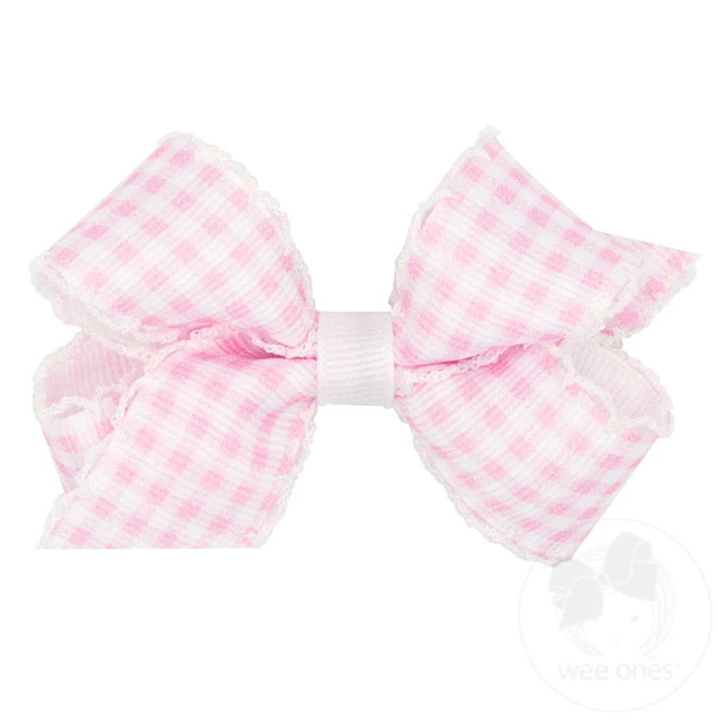 Mini Moonstitch Gingham Bow in Pearl - Doodlebug's Children's Boutique