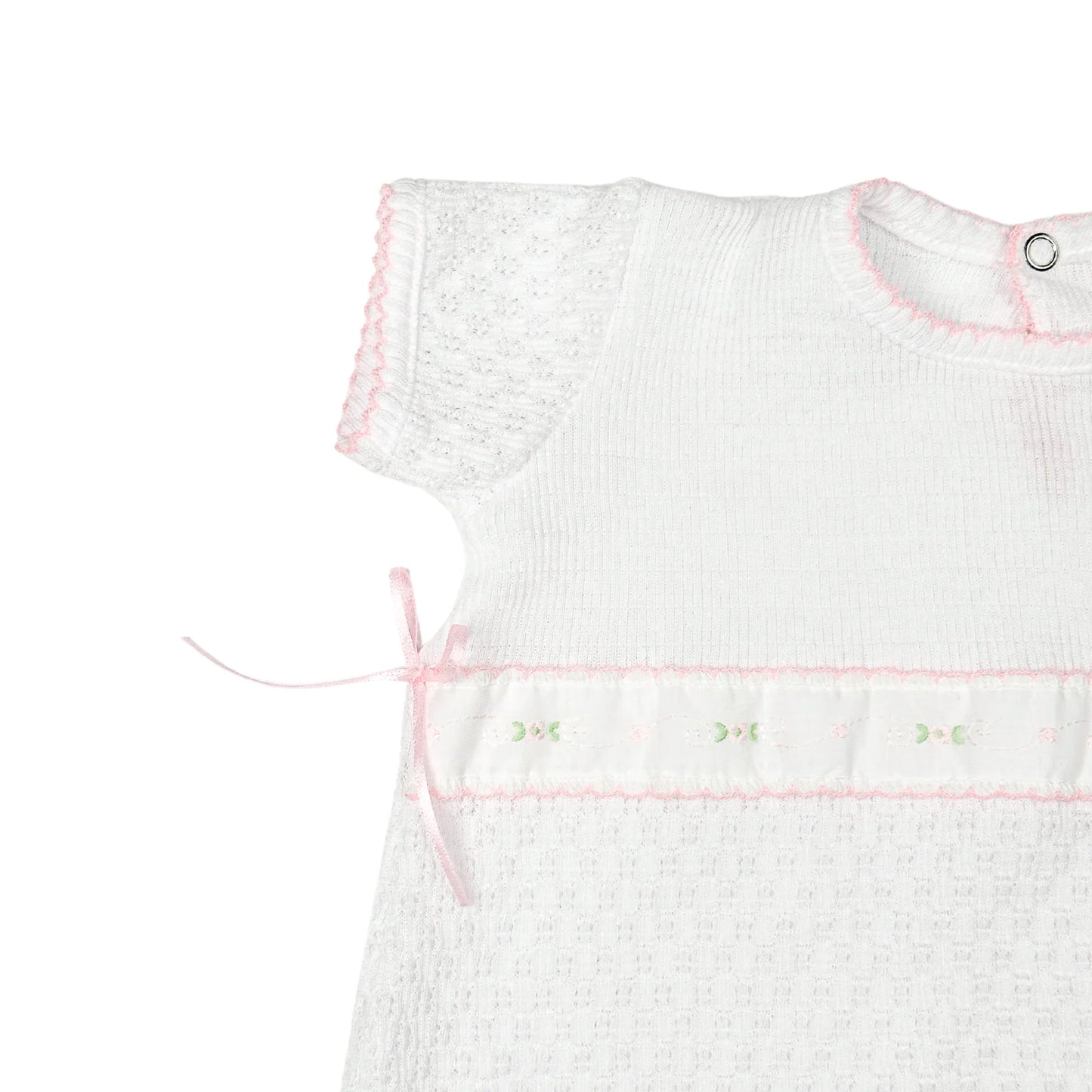 Knit Ruffle Hem Bubble with Swiss Embroidered Trim
