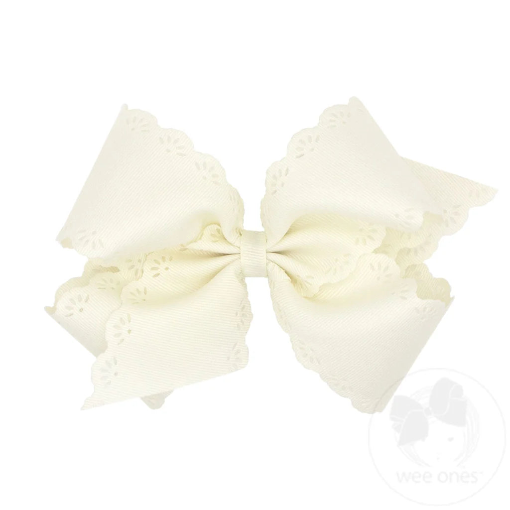Small King Bow with Eyelet Embossed Edges in Antique White - Doodlebug's Children's Boutique