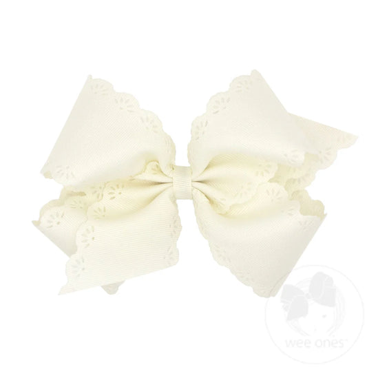Small King Bow with Eyelet Embossed Edges in Antique White - Doodlebug's Children's Boutique