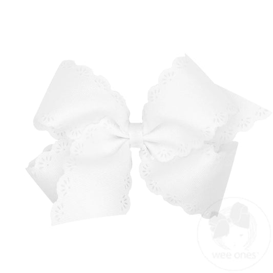 Small King Bow with Eyelet Embossed Edges in White - Doodlebug's Children's Boutique