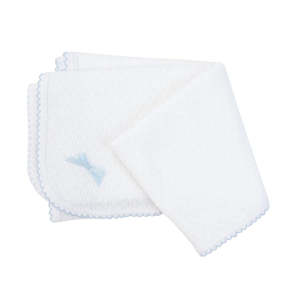 White with Blue Trim Swaddle Blanket - Doodlebug's Children's Boutique