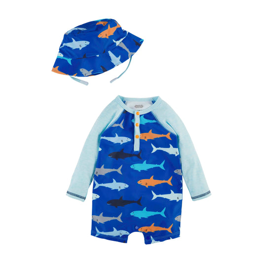 Shark Rash Guard & Hat Set  - Doodlebug's Children's Boutique
