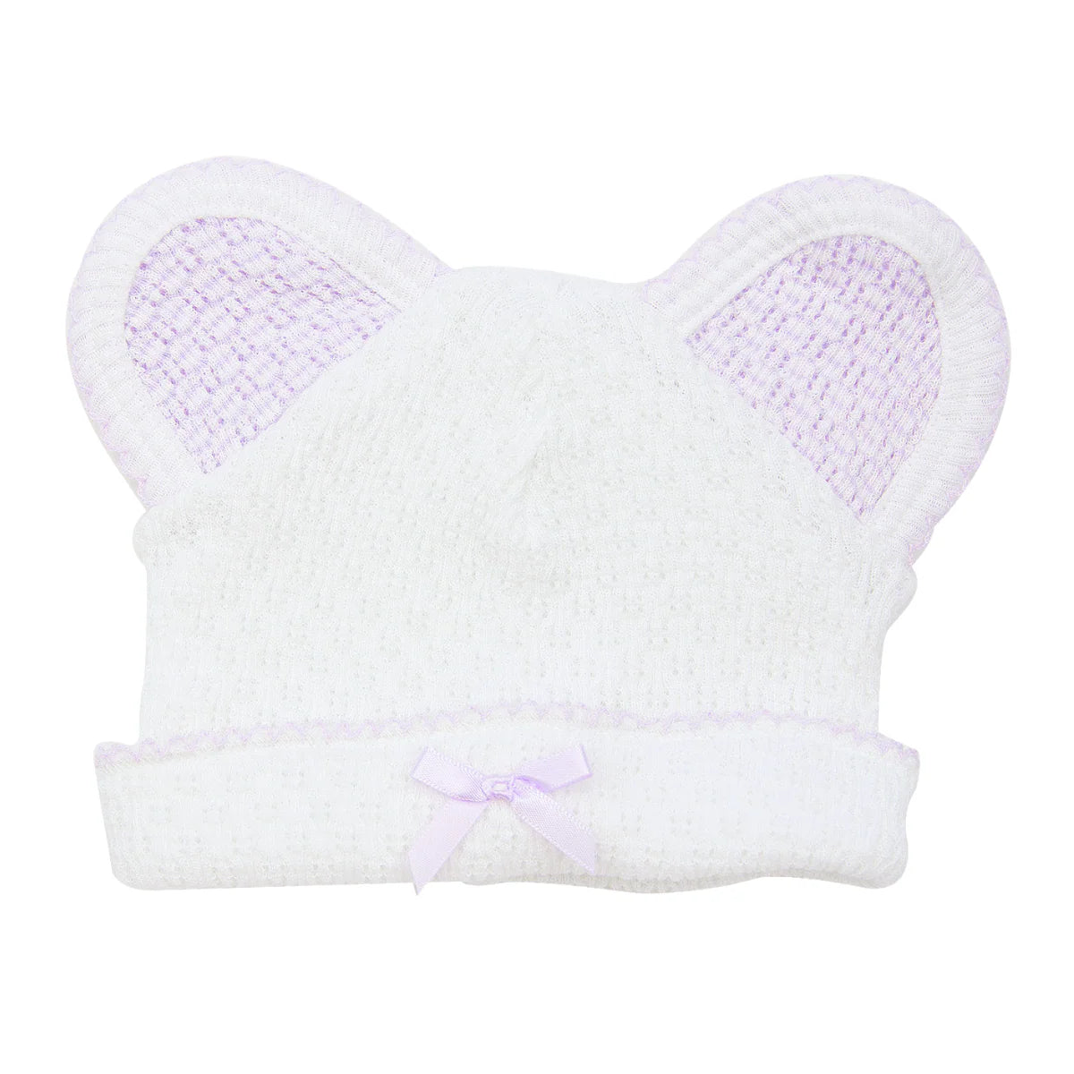 White with Lavender Trim Bear Beanie - Doodlebug's Children's Boutique
