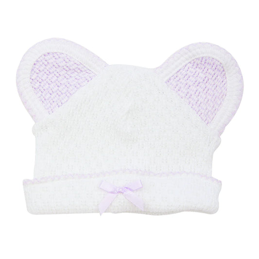 White with Lavender Trim Bear Beanie - Doodlebug's Children's Boutique