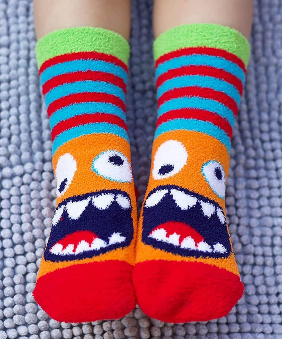Monster Fuzzy Non Skid Slipper Socks 2 Pack  - Doodlebug's Children's Boutique