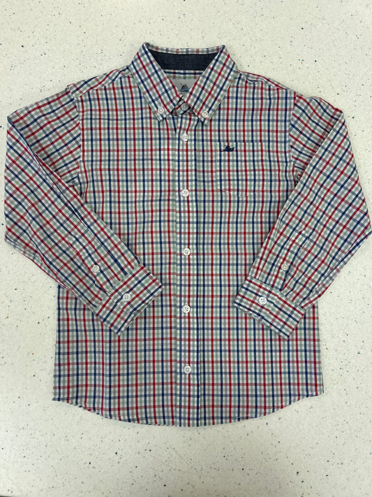 Long Sleeve Dress Shirt in Holiday Plaid - Doodlebug's Children's Boutique