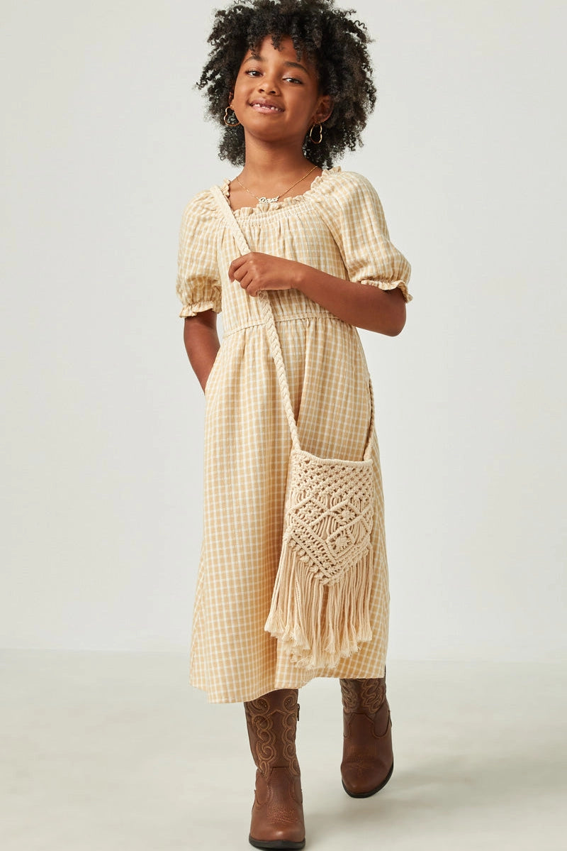Yellow Gingham Smocked Dress