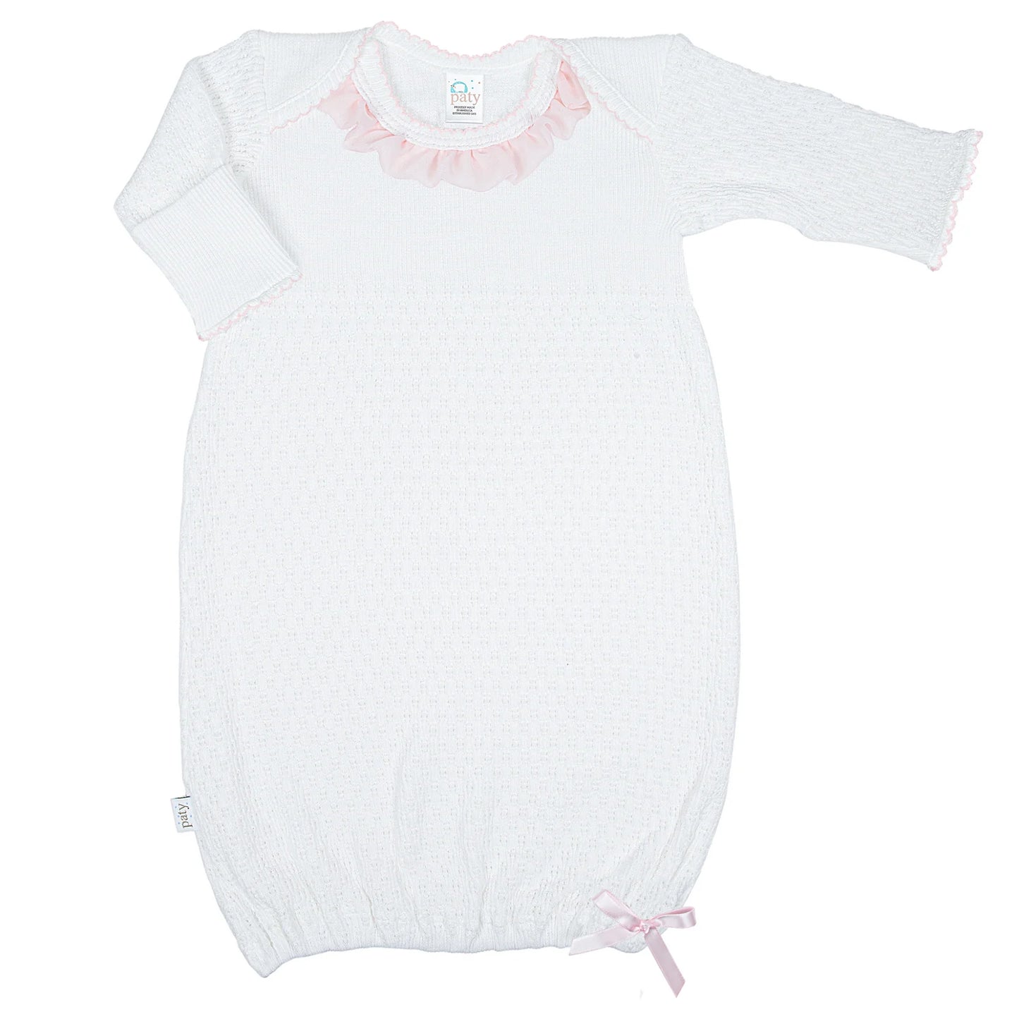White with Pink Chiffon Trim Overlap Shoulder Gown - Doodlebug's Children's Boutique