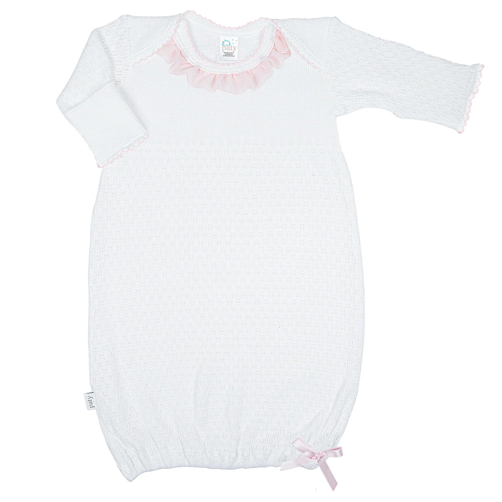White with Pink Chiffon Trim Overlap Shoulder Gown - Doodlebug's Children's Boutique