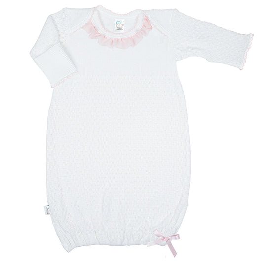 White with Pink Chiffon Trim Overlap Shoulder Gown - Doodlebug's Children's Boutique
