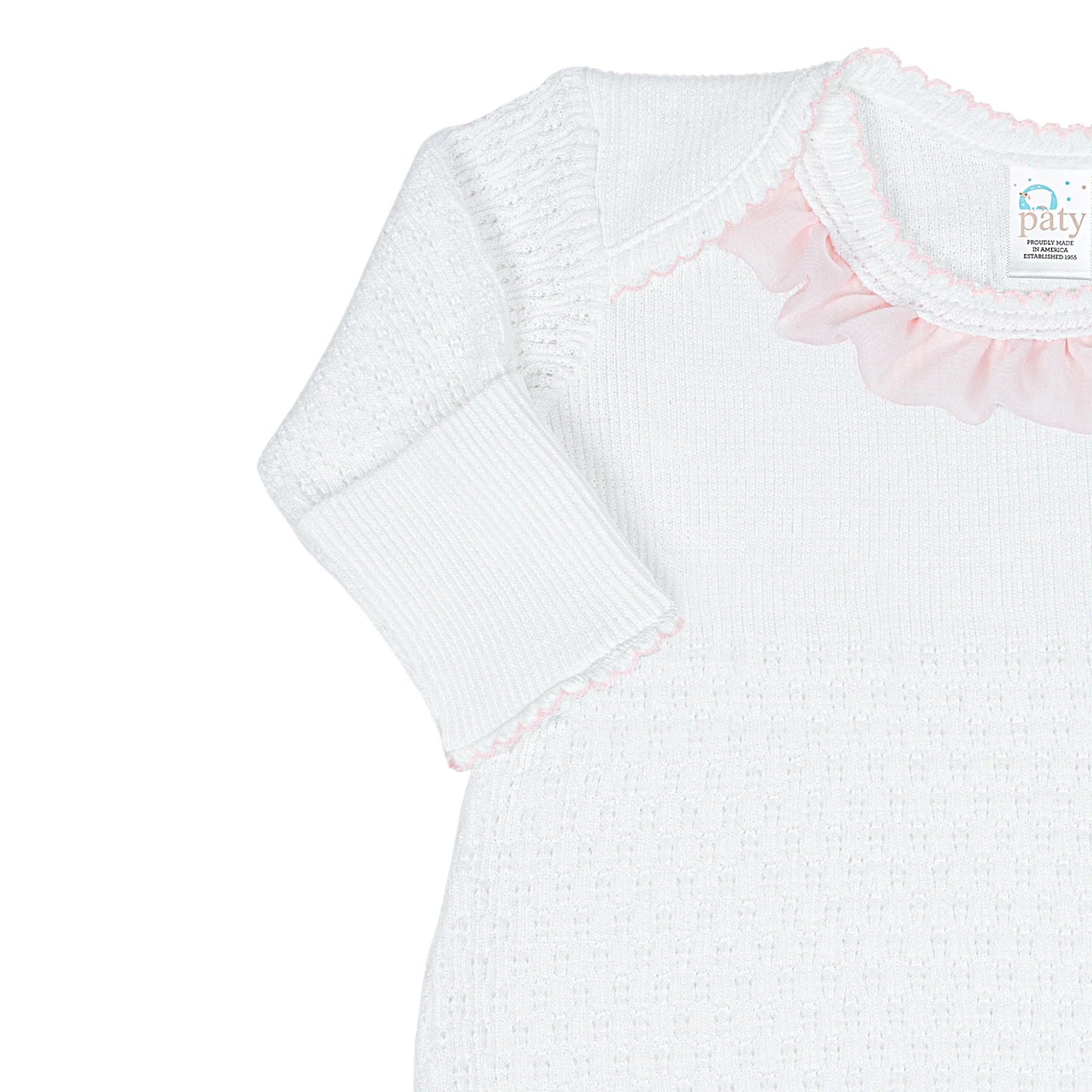 White with Pink Chiffon Trim Overlap Shoulder Gown - Doodlebug's Children's Boutique