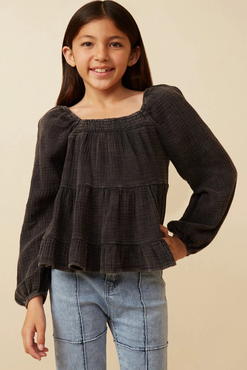 Black Washed Smocked Top