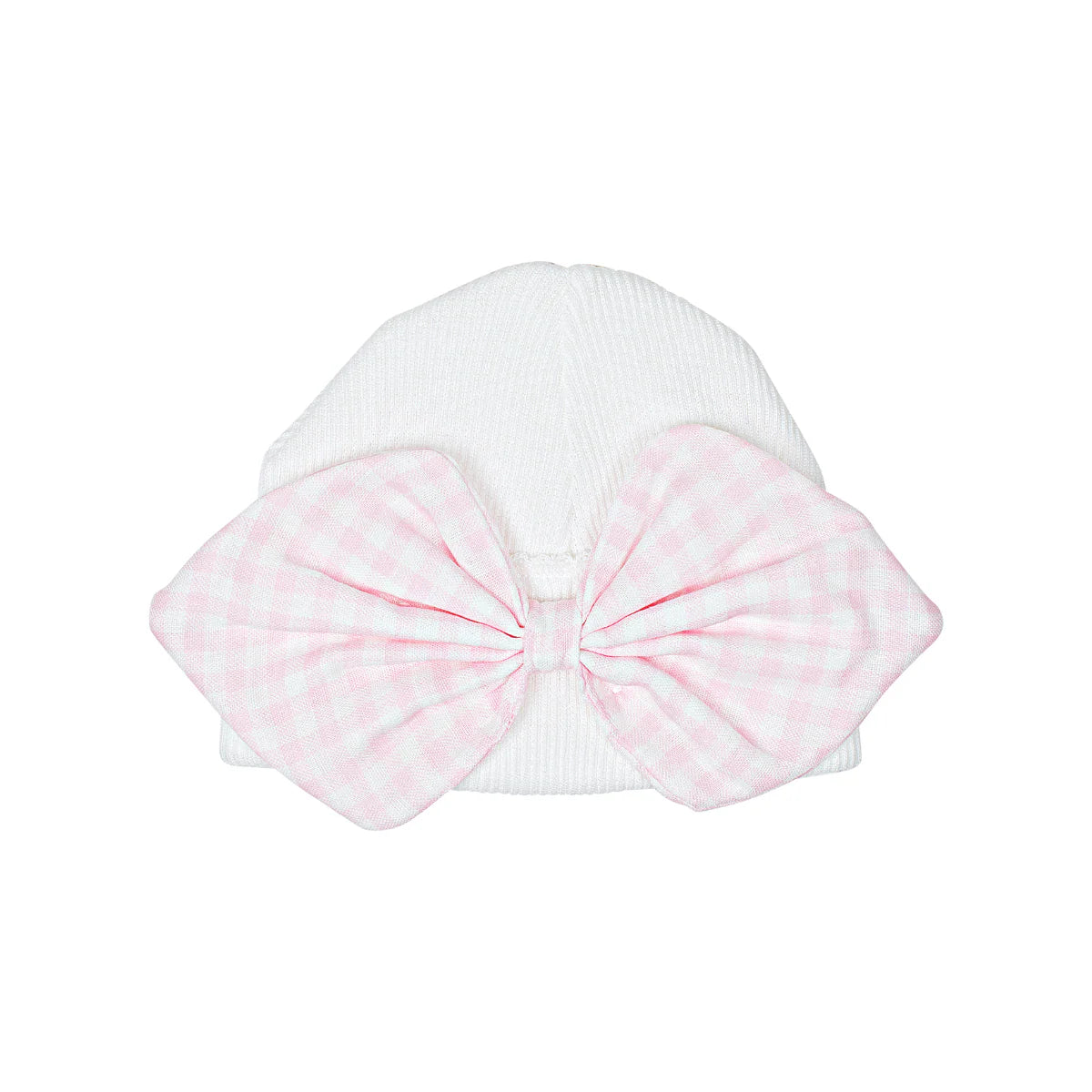 Pink Gingham Rib Knit Saylor Bow Beanie - Doodlebug's Children's Boutique