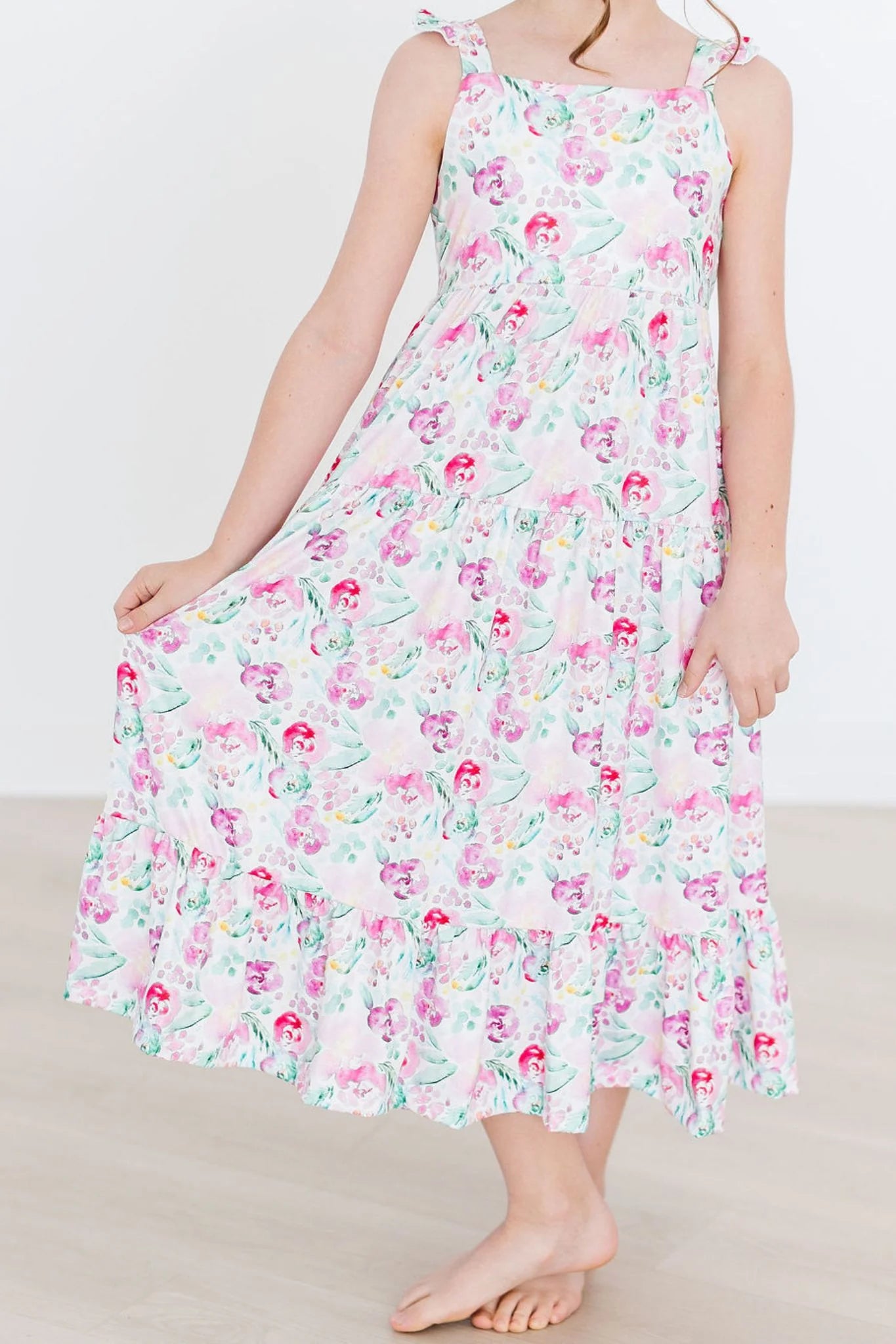 Watercolor Floral Ruffle Maxi Dress  - Doodlebug's Children's Boutique