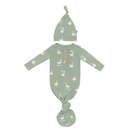 Knotted Gown with Hat Set in Silly Goose - Doodlebug's Children's Boutique