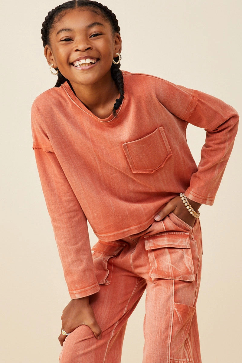 Rust Washed Pocket Long Sleeve Top