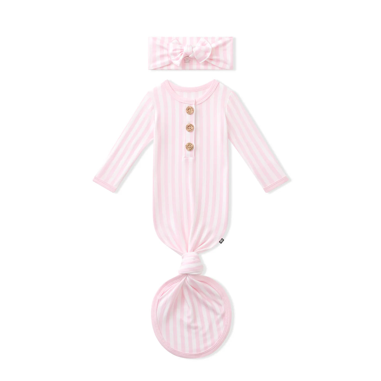 Knotted Gown & Bow Set in Sakura Stripe - Doodlebug's Children's Boutique