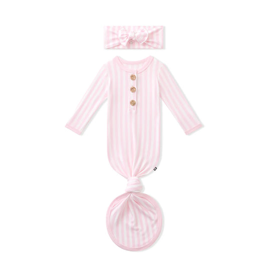 Knotted Gown & Bow Set in Sakura Stripe - Doodlebug's Children's Boutique