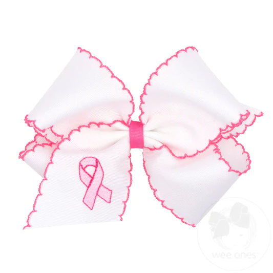 Pink Ribbon Moonstitch King Bow  - Doodlebug's Children's Boutique