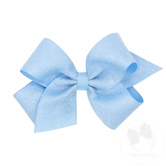 Blue Glitter Tulle Medium Bow  - Doodlebug's Children's Boutique