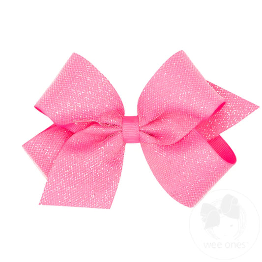 Hot Pink Glitter Tulle Medium Bow  - Doodlebug's Children's Boutique
