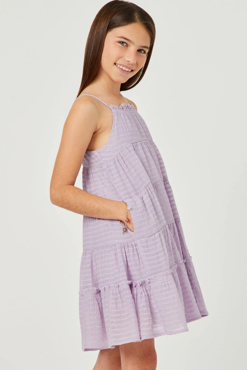 Lavender Textured Stripe Tiered Dress - Doodlebug's Children's Boutique