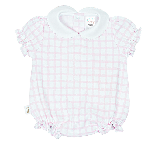 Pink Gingham Pima Cotton Peter Pan Collar Bubble - Doodlebug's Children's Boutique