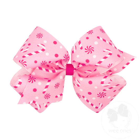 Candy Cane Print King Bow  - Doodlebug's Children's Boutique