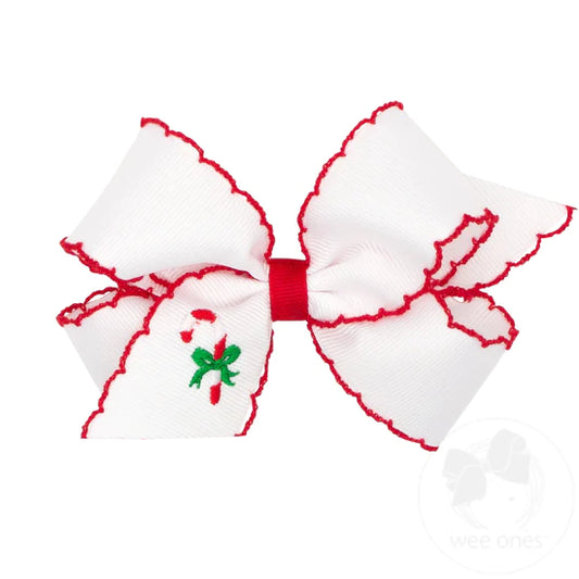Candy Cane Moonstitch Medium Bow  - Doodlebug's Children's Boutique