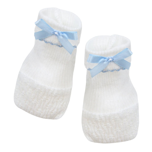 White with Blue Trim Booties - Doodlebug's Children's Boutique