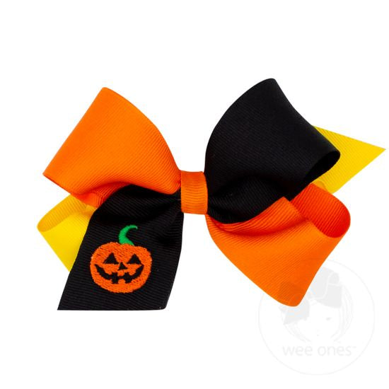 Jack-O-Lantern Tri-Color Medium Bow  - Doodlebug's Children's Boutique