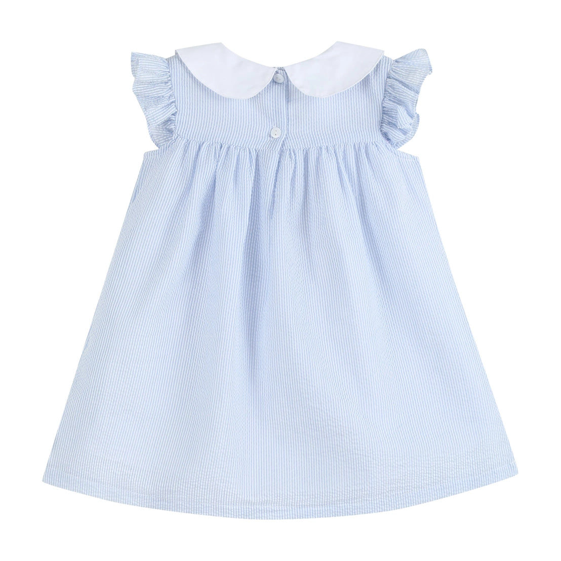 Blue Seersucker Easter Bunny Ruffle Dress  - Doodlebug's Children's Boutique