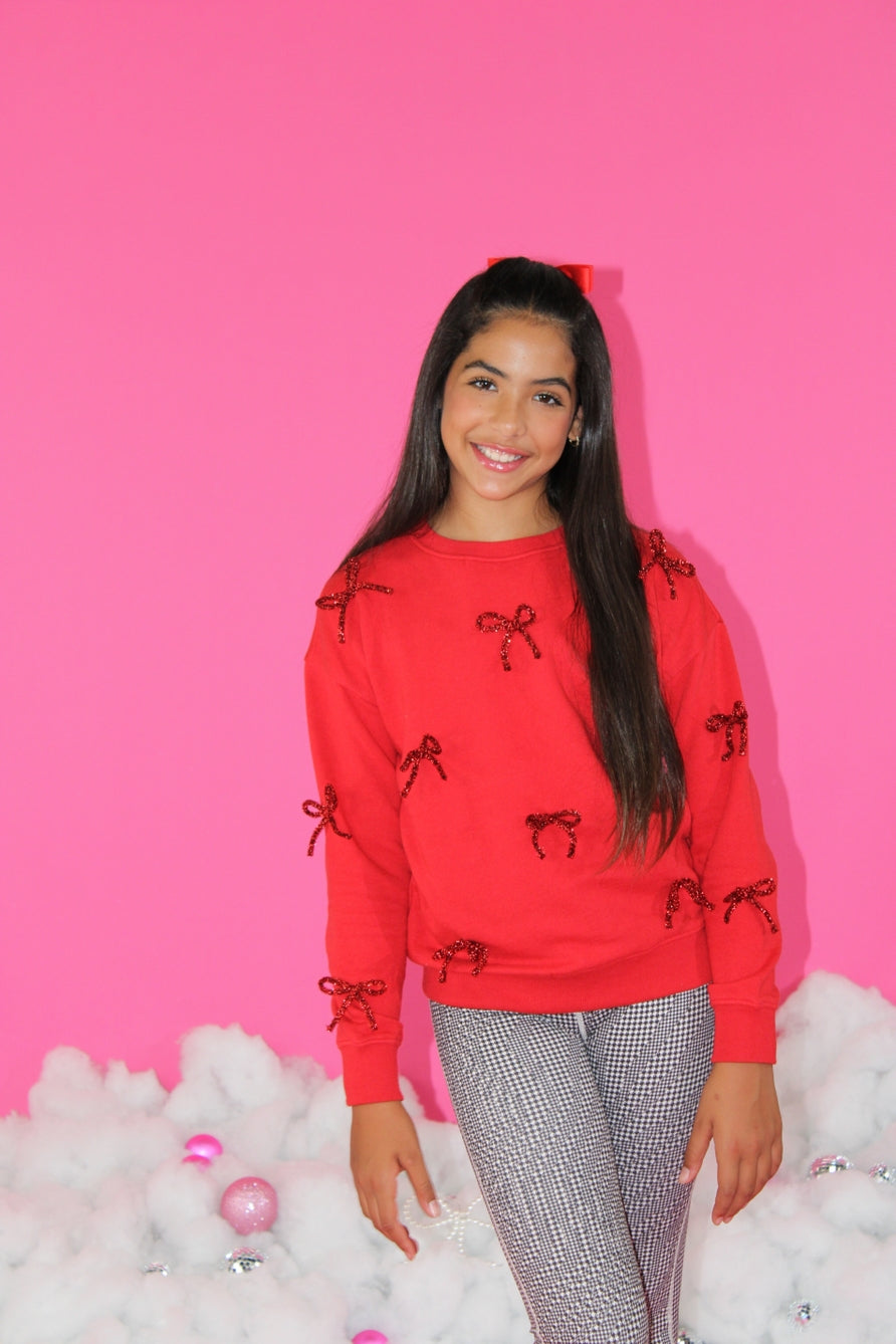 Red Bow Tinsel Sweatshirt - Doodlebug's Children's Boutique