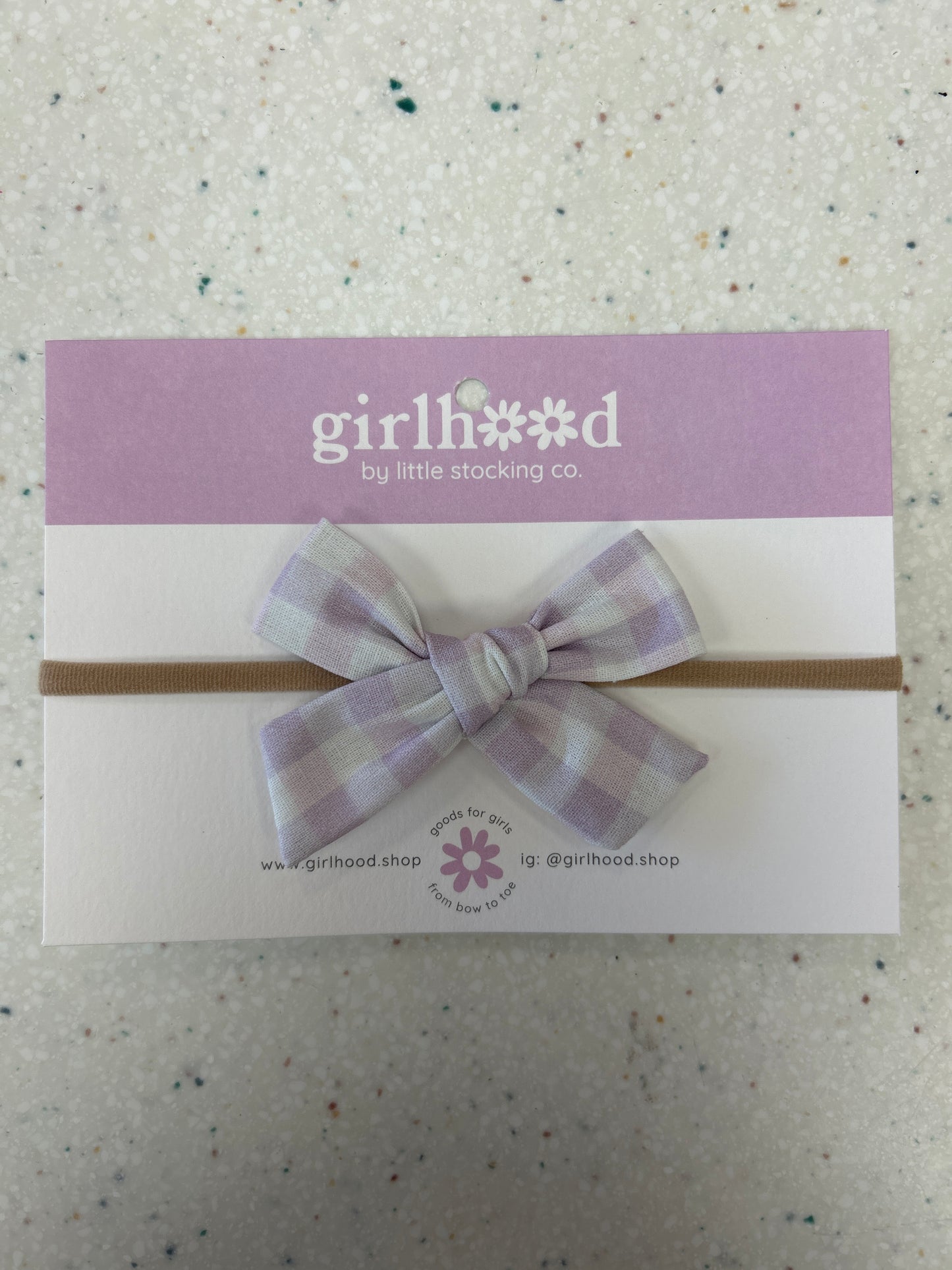 Baby Bow Headband in Lavender Gingham  - Doodlebug's Children's Boutique