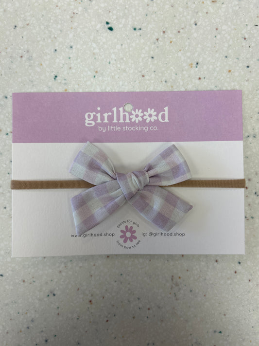 Baby Bow Headband in Lavender Gingham  - Doodlebug's Children's Boutique