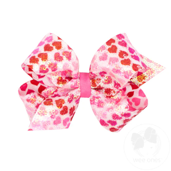 Medium Sequin Hearts Bow  - Doodlebug's Children's Boutique