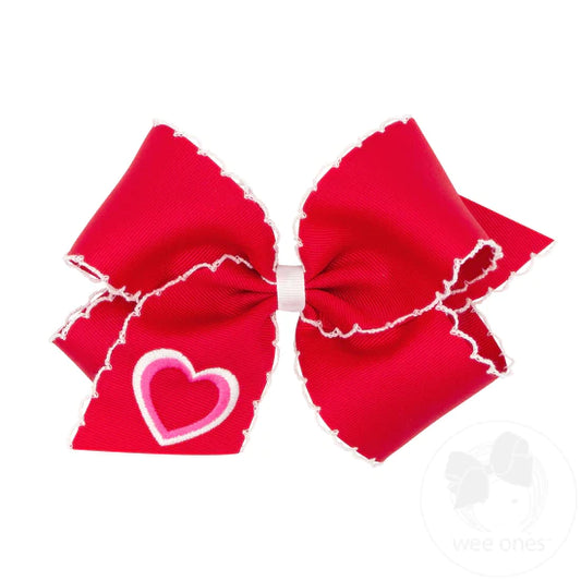 King Moonstitch Bow with Embroidered Heart in Red  - Doodlebug's Children's Boutique