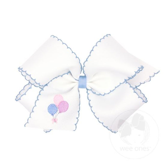 Blue Balloon Moonstitch King Bow  - Doodlebug's Children's Boutique