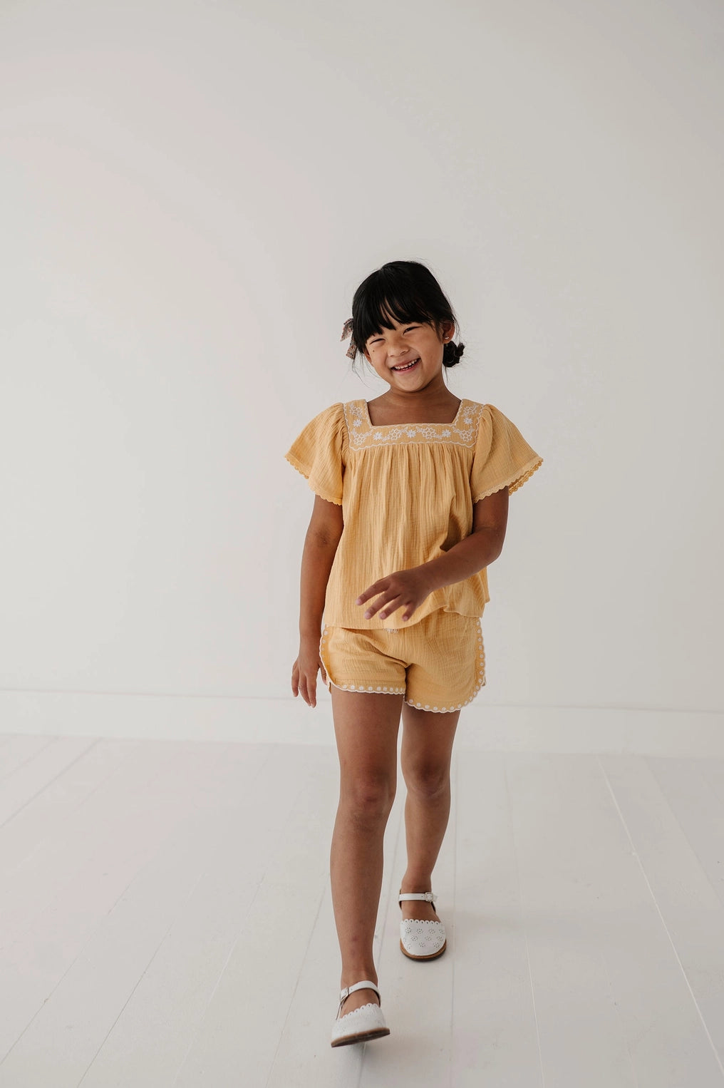 Golden Sunshine Squared Neck Peasant Top - Doodlebug's Children's Boutique