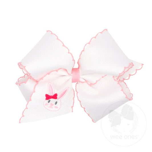 King Easter Bunny Face Grosgrain Bow with Moonstitch  - Doodlebug's Children's Boutique