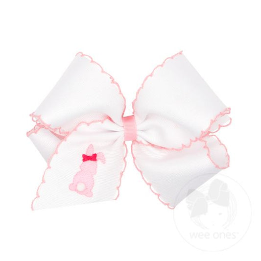 King Easter Bunny Tail Grosgrain Bow with Moonstitch  - Doodlebug's Children's Boutique