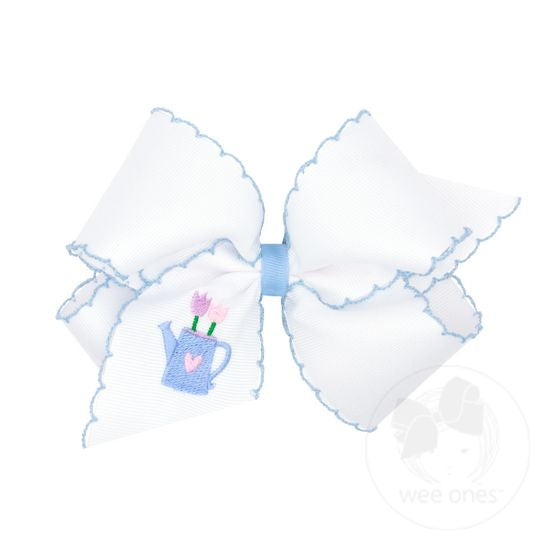 King Tulip Grosgrain Bow with Moonstitch  - Doodlebug's Children's Boutique