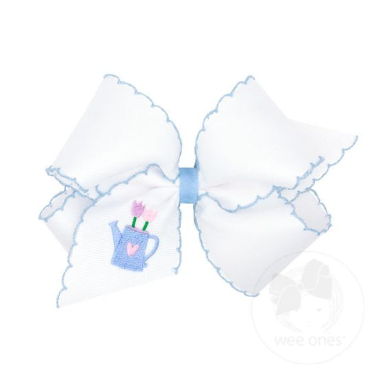 King Tulip Grosgrain Bow with Moonstitch  - Doodlebug's Children's Boutique