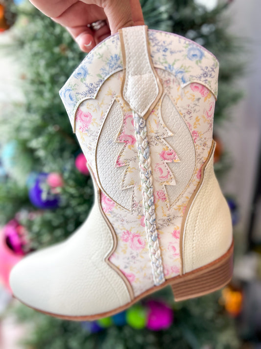 Petunya Boot in White Floral - Doodlebug's Children's Boutique